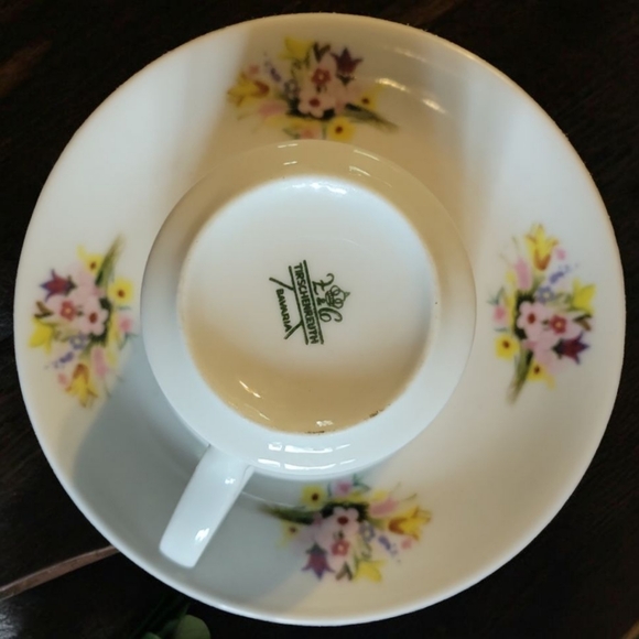 Vtg 1927-1938 Teacup Saucer Bavarian Tirschenreuth Couple Love Flowers Wedding - Picture 7 of 12